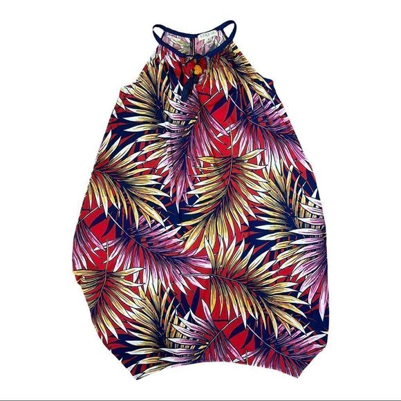 Studio JPR Halter Summer Dress Palm Leaves Red Blue Tassels Size Small - Picture 9 of 9